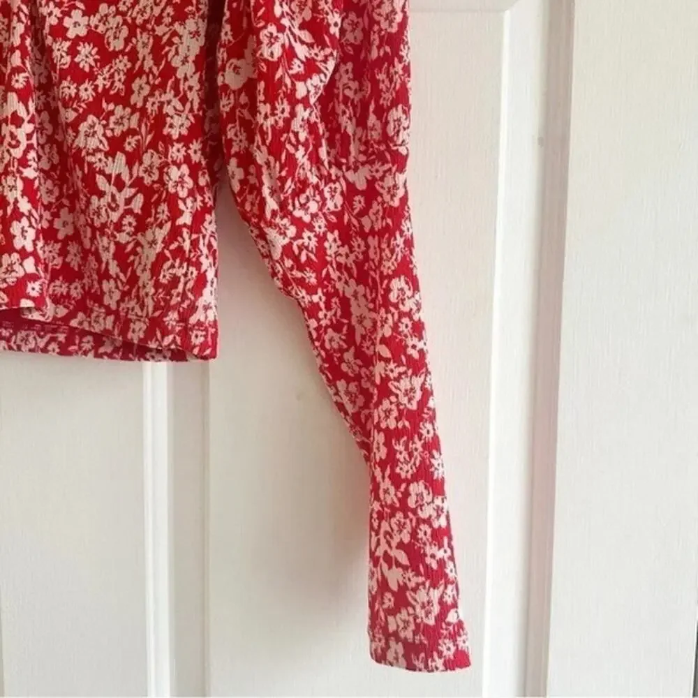 NEW Anthropologie Sweetheart Red White Floral Peasant Boho Top